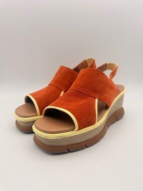 SOREL Orange Suede Platform Wedge Slingback Comfort Sandal Womens Size 9.5